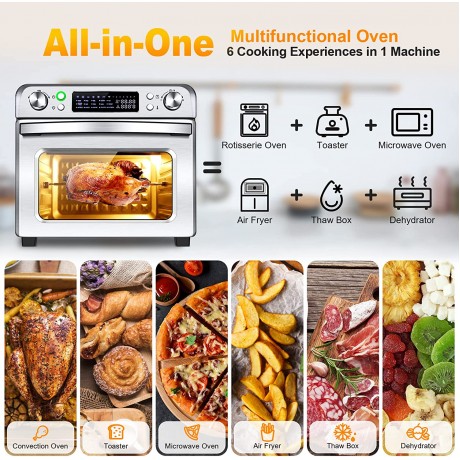 15-in-1 Air Fryer Oven COOCHEER 26.5 QT Air fryer Toaster Oven Combo Extra Large Convection Countertop Oven Roast Bake Broil Reheat Fry Oil-Free Accessories Stainless Steel B0B12FGG9W