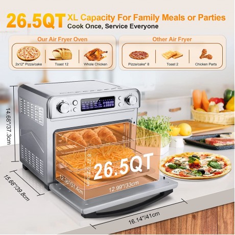 15-in-1 Air Fryer Oven COOCHEER 26.5 QT Air fryer Toaster Oven Combo Extra Large Convection Countertop Oven Roast Bake Broil Reheat Fry Oil-Free Accessories Stainless Steel B0B12FGG9W