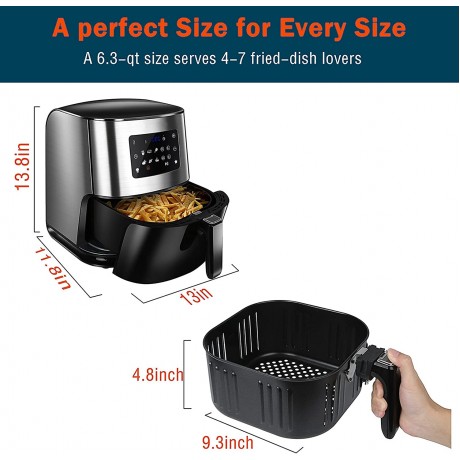 Air Fryer 6 Quart Large Household Electric Air Fryer Oven Free Cooker​​​ with 6 Presets LCD Digital Touch Screen and Nonstick Removable Basket UL Listed 1700 Watts B0B58SKNFT