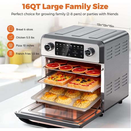 Air Fryer Oven Combo 10-in-1: Airfryer Toaster Oven Combo 1700W Large Airfryer Convection Oven Countertop Combo with Rotisserie | Dehydrator 16 Quart AF520T-16Q B09Z1XPX15
