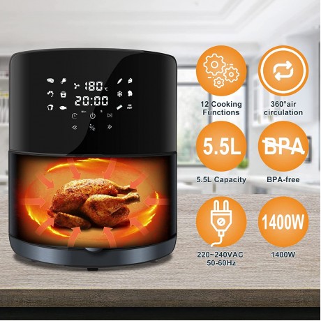 Air Fryer PETALIRS 6 Quart Air fryer Oven 12 in 1 Electric Hot Oven 1700W Air Fryer Toaster Oven with LCD Digital Touch Screen Black B09S3K43NM