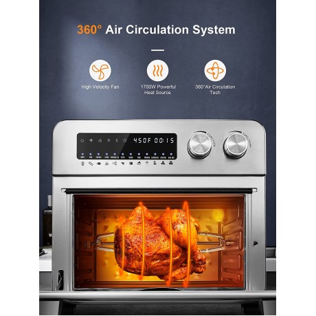 Air Fryer Toaster Oven 1700W Large Digital LED Screen Convection Oven 24 QT Smart Air Fryer Oven for Roast Broil Bake Dehydrate Extra Oven Gloves and 100 Recipes Included B09CDHRK1L