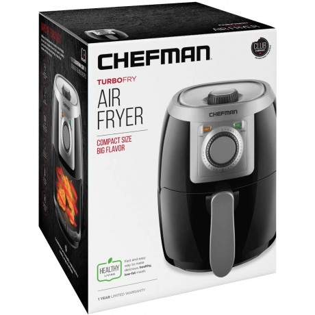 CHEFMAN Small Compact Air Fryer Healthy Cooking 2 Qt Nonstick User Friendly and Adjustable Temperature Control w 60 Minute Timer & Auto Shutoff Dishwasher Safe Basket BPA Free Black B07NBQX8HS