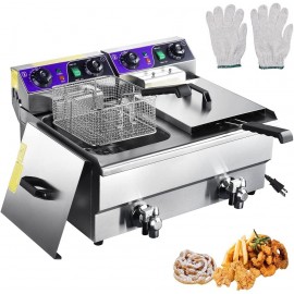 Commercial Electric Deep Fryer Dual Tank Stainless Steel 23.4L Capacity with Timers and Drains Temperature limiter Rotating Fryer Heads UL listed US Delivery Dual Tank 23.4L B083W8SKTS