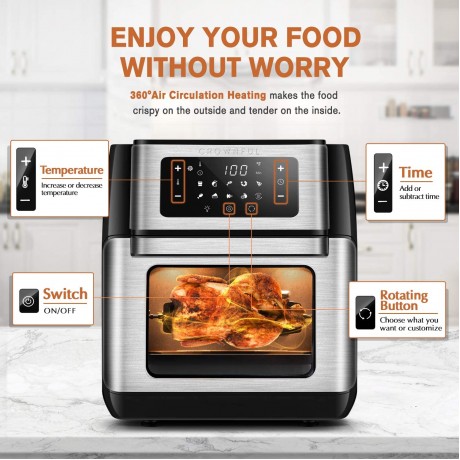 CROWNFUL 10.6 Quart Air Fryer 10-in-1 Air Fryer Toaster Oven Convection Roaster with Rotisserie and Dehydrator Digital LCD Touch Screen Accessories and Recipe Included B08739L374