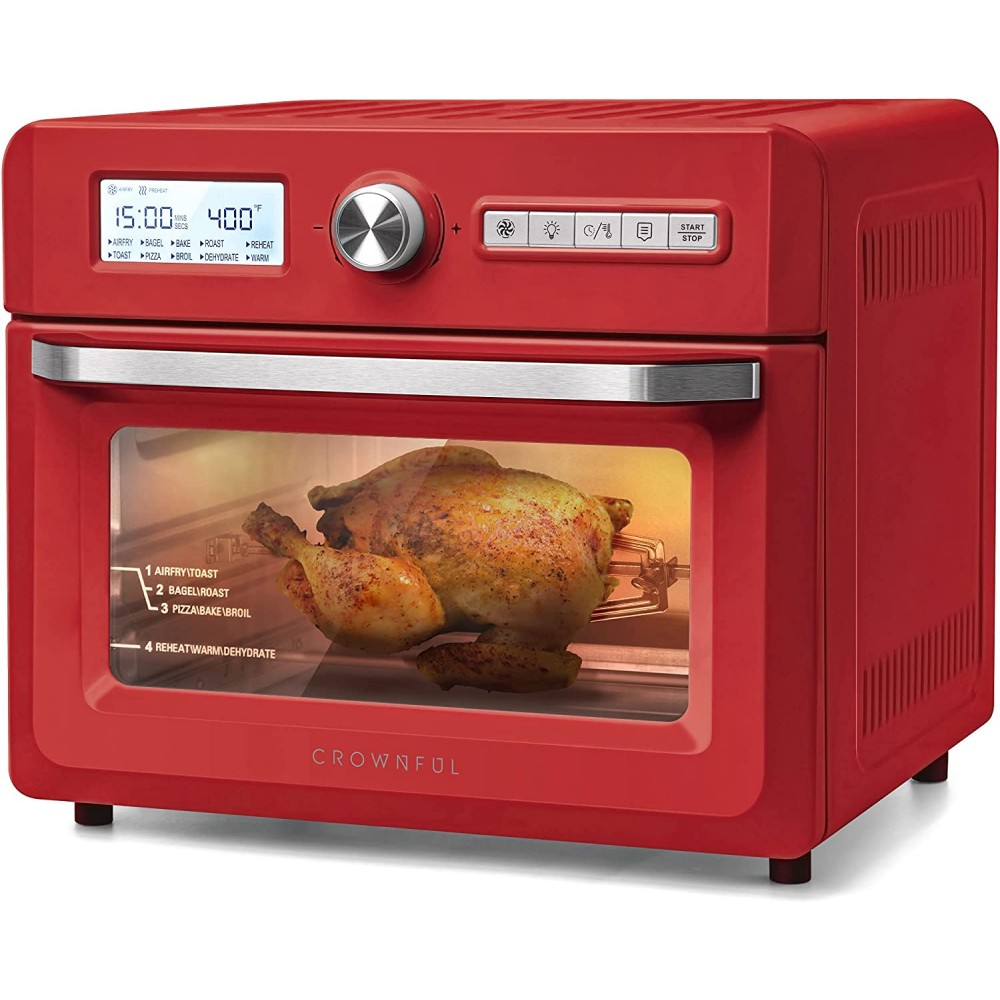 CROWNFUL 19 Quart 18L Air Fryer Toaster Oven Convection Roaster with Rotisserie & Dehydrator 10-in-1 Countertop Oven Original Recipe and 8 Accessories Included UL Listed（Red B0957KLM5D