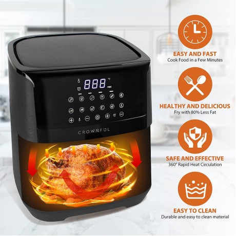 CROWNFUL 7 Quart Air Fryer Oilless Electric Cooker with 12 Cooking Functions LCD Digital Touch Screen with Precise Temperature Control Nonstick Basket 1700W UL Listed-Black B08GNZJ4R1