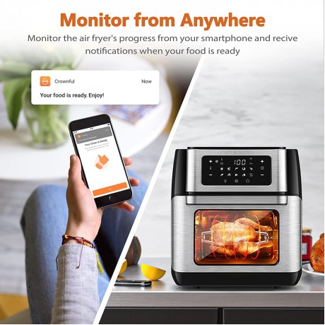 CROWNFUL Smart Air Fryer Toaster Oven Combo 10.6 Quart WiFi Convection Roaster with Rotisserie & Dehydrator Accessories and Recipe Included Works with Alexa & Google Assistant B08ZKGN24Z