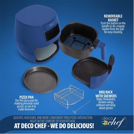 Deco Chef 5.8QT 19.3 Cup Digital Electric Air Fryer with Accessories and Cookbook- Air Frying Roasting Baking Crisping and Reheating for Healthier and Faster Cooking Blue B08QPPYQ7Y