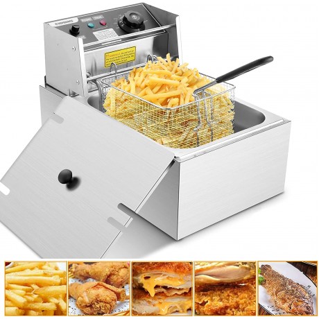 Deep Fryer for the Home with Basket Lid and Temperature Control 6L 6.34QT Stainless Steel Electric Fryers Countertop Oil Fryer for French Fries Wings Donuts Fish B097H7J8R4