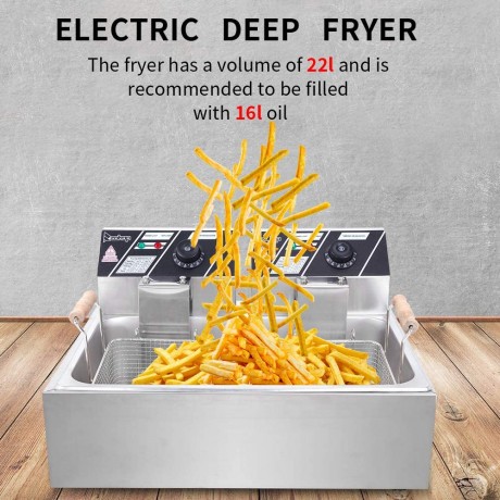 Electric Heavy Duty Stainless Steel Deep Fryer With Basket 12 Liter Single Cylinder 2 Pack B07W4N8QRV