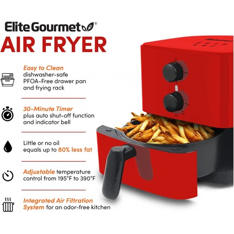 Elite Gourmet EAF-3218R Personal 1.1 Quart Compact Space Saving Electric Hot Air Fryer Oil-Less Healthy Cooker Timer & Temperature Controls PFOA Free Red B087T8LKNC