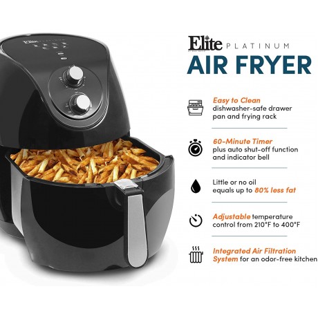 Elite Gourmet EAF-658 Electric Air Fryer XXL Capacity 4.75Lbs of Food 1700W Oil-Less Healthy Cooker Timer & Temperature Controls 26 Recipe Cookbook PFOA PTFE Free 6.5 Quart Black B082JRXG8N