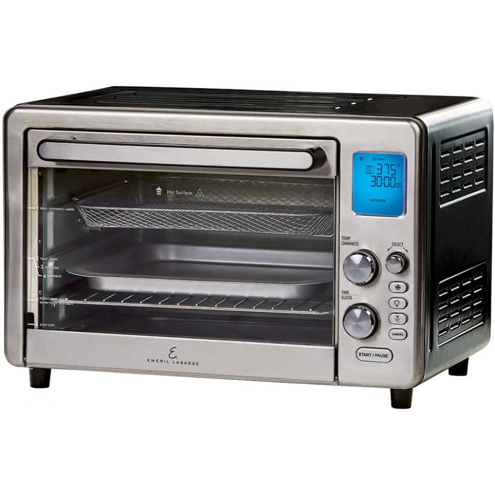 Emeril Lagasse Power Air Fryer 360 Max XL Family Sized Better Than Convection Ovens Replaces a Hot Air Fryer Oven Toaster Oven Rotisserie Bake Broil Slow Cook Pizza Dehydrator & More. Emeril Cookbook. Stainless Steel. MAX 15.6” 19.7” x 13” B07Z9HNYQ9