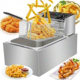 Fetcoi Electric Deep Fryer with Basket and Lid,2500W 6L Countertop Single Tank Commercial Deep Fryer,Stainless Steel Electric Fryers and Deep Fryer With Basket and Filter for French Fries Donuts B09BTQQX1X