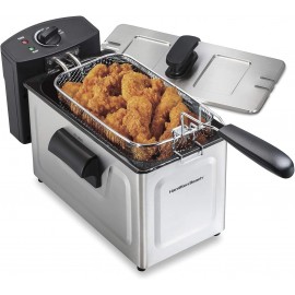 Hamilton Beach 35032 Professional Grade Electric Deep Fryer Frying Basket with Hooks 1500 Watts 3 Ltrs New for 2021 Stainless Steel Renewed B09886HJDK