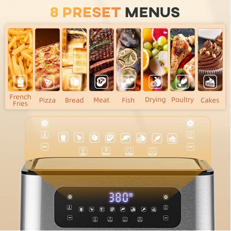 HOMCOM 10.5 Quart Air Fryer Oven with 8 Preset Cooking Menus Airfryer Baker Oven with 9 Tool Accessories Non-Stick Coating for Baking Oven Frying and Baking Black Silver B099K1QJ2Q