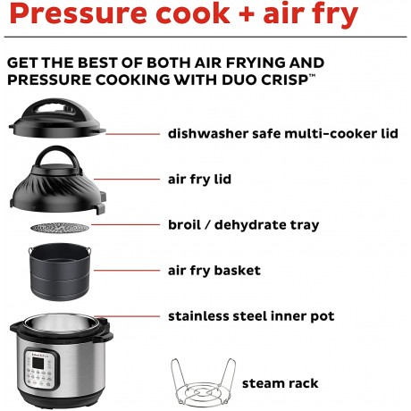Instant Pot Duo Crisp 11-in-1 Air Fryer and Electric Pressure Cooker Combo with Multicooker Lids that Air Fries Steams Slow Cooks Sautés Dehydrates and More Free App With 1900 Recipes 8 Quart B07VT23JDM