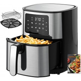 JOYOUNG Air Fryers 5.8Qt Big Capacity Air Fryer Toaster Oven 8 Presets with Air Fryer Oven Cookbook 4 Accessories 1400W LED Digital Screen Stainless Steel B094ZRB6MS