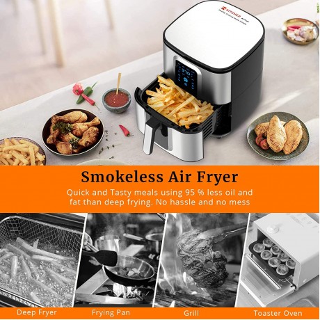 Kitcher 6.8Qt Air Fryer Hot Air Fryer with 8 Cooking Functions Temperature Timer Control Led Touch Screen 50 Recipes Stainless Steel Silver B08JCG9YW4