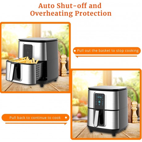 Kitcher 6.8Qt Air Fryer Hot Air Fryer with 8 Cooking Functions Temperature Timer Control Led Touch Screen 50 Recipes Stainless Steel Silver B08JCG9YW4