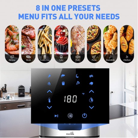KitCook Large Air Fryer XL 1500W 120V 5.8QT Stainless Steel Air Fryers Oven Nonstick Basket LED Touch Screen 8 Presets Menus Dishwasher Safe for Roaste Bake Grill with Racks & Skewers Recipes B08CXH848M