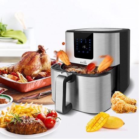 KitCook Large Air Fryer XL 1500W 120V 5.8QT Stainless Steel Air Fryers Oven Nonstick Basket LED Touch Screen 8 Presets Menus Dishwasher Safe for Roaste Bake Grill with Racks & Skewers Recipes B08CXH848M