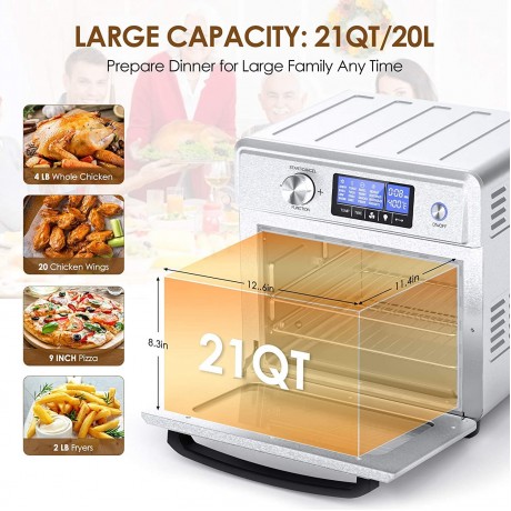 Leadpo Air Fryer Oven,16-in-1 Air Fryer Toaster Oven Combo Large Convection Oven Pizza Oven Dehydrator Stainless Steel with Digital Temperature Control 9 Accessories & Cookbook 21QT 20L 1800W B09W5LZ2X2