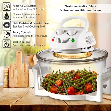 NutriChef Air Fryer Infrared Convection Halogen Oven Countertop Cooking Stainless Steel 13 Quart 1200W Prepare Quick Healthy Meals for French Fries & Chips White PKAIRFR48 B01L7TOZJO