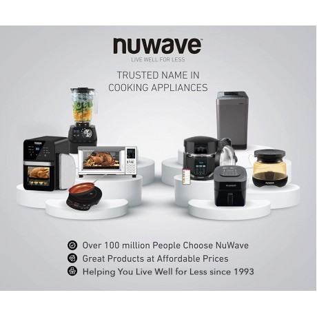 NUWAVE Brio 6-in-1 Air Fryer Oven Combo 8-Qt X-Large Size Fit up to 3 LBS. of Fries or 5 LB. Chicken Non-Stick Air Circulation Riser & Never-Rust Reversible Stainless Steel Rack Included B07VQM2827