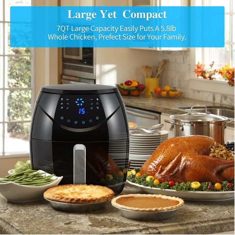 SHANBEN 7 Quart Air Fryer Pro Max 12-in-1 XL Large Airfryer oven Cooker with Cookbook Large Family Size Electric Hot Air Fryer Oven with Customized Temp Time LED Digital Touch Screen and Reminder 1700 W Black B09C1X46BP