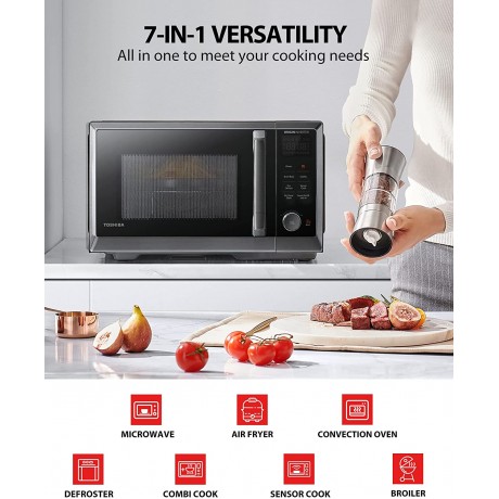 TOSHIBA 7-in-1 Countertop Microwave Oven with Air Fryer Inverter Technology Convection Broil Speedy Combi Even Defrost Humidity Sensor 1.0 cu.ft 30QT 1000W Black 47 Receipes Air Fryer Basket B09HKPSRWW