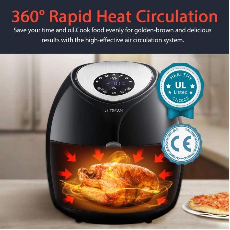 Ultrean Air Fryer 6 Quart Large Family Size Electric Hot Air Fryer XL Oven Oilless Cooker with 7 Presets LCD Digital Touch Screen and Nonstick Detachable Basket,UL Certified,1700W Black B07Z1R5D26