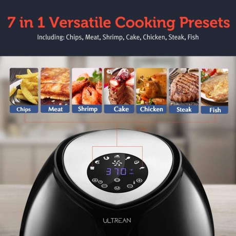 Ultrean Air Fryer 6 Quart Large Family Size Electric Hot Air Fryer XL Oven Oilless Cooker with 7 Presets LCD Digital Touch Screen and Nonstick Detachable Basket,UL Certified,1700W Black B07Z1R5D26