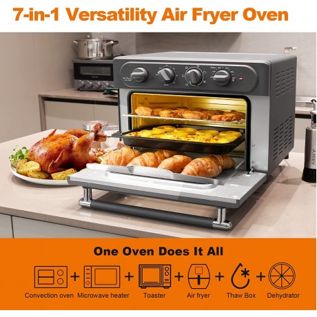 WEESTA Air Fryer Toaster Oven Combo 24 QT Large Air Fryer 7-in-1 Convection Toaster Oven with Air Fryer Roast Bake Broil Reheat Large Toaster Oven 5 Accessories & E-Recipes UL Certified Up to 450°F 1500W Dark Gray B0999FJ43J