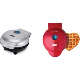 Dash DMS001SL Mini Maker Electric Round Griddle Silver & DMW001HR Machine for Individual Paninis Hash Browns & other Mini waffle maker 4 inch Red Heart B091FM22GC
