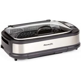 PowerXL Smokeless Grill with Tempered Glass Lid with Interchanable Griddle Plate and Turbo Speed Smoke Extractor Technology. Make Tender Char-grilled Meals Inside With Virtually No Smoke Stainless Steel Pro with Hinged Lid B088MNS17Q