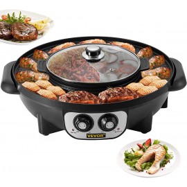VEVOR 2 in 1 Electric Grill and Hot Pot 2200W BBQ Pan Grill and Hot Pot Multifunctional Teppanyaki Grill Pot with Dual Temp Control Smokeless Hot Pot Grill with Nonstick Coating for 1-8 People B09P8HSYSX