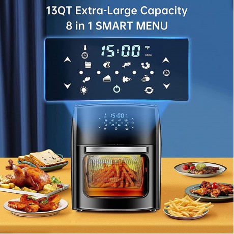 8 in 1 Air Fryer 13-QT Air Fryer Oven with Digital Touch Screen Toast Bake Roast Rotisserie Hot Oven Oilless Cooker 1700W Electric Toaster Oven with Dehydrate 7 Accessories & 50 Recipes B09ZTTF9DD