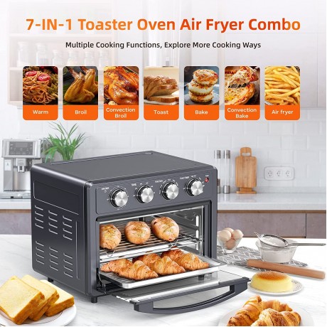 Air Fryer Toaster Oven Combo 25 QT Air Fryer 7-in-1 Convection Toaster Oven with Air Fryer Roast Bake Broil Reheat Large Toaster Oven Air Fryer Combo 5 Accessories Up to 450°F 1700W B09J4C95PZ