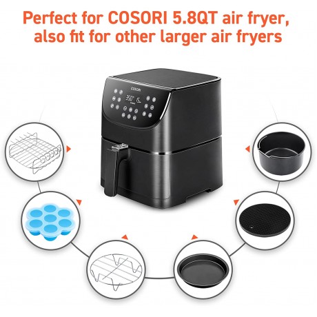 COSORI Air Fryer with Customizable 10 Presets & Shake Reminder,Cookbook100 Recipes,Accessories XL Set of 6 Fit all 5.8Qt 6Qt Air Fryer FDA Compliant BPA Free Dishwasher Safe Nonstick Coating B08GT97F16