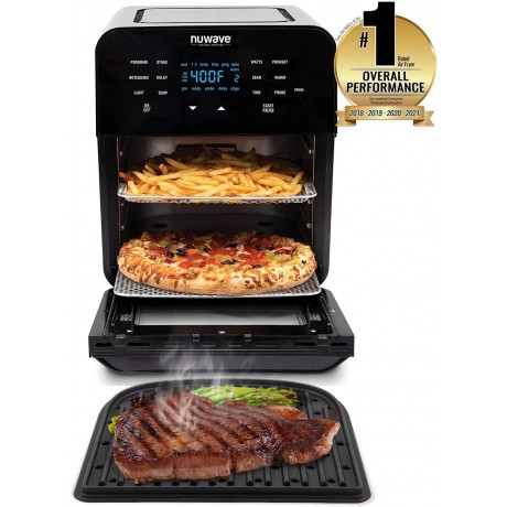 NUWAVE Brio Air Fryer Smart Oven 15.5-Qt X-Large Family Size Countertop Convection Rotisserie Grill Combo Non-Stick Drip Tray Stainless Steel Rotisserie Basket. B0853CR7LG