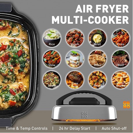 OHHO Stainless Steel 12-In-1 Air Fryer Multi-Cooker 6.5QT Combo with Digital One Touch Duo Control System: Multi-Cooker Air Fryer Slow Cooker Steamer Saute Roaster Etc. With a Deluxe Accessories Kit and a 200+ Digital Recipes 6L Air fryer and multicooker