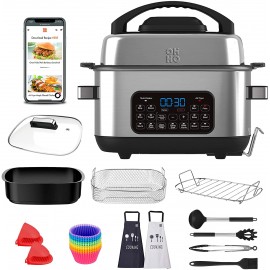 OHHO Stainless Steel 12-In-1 Air Fryer Multi-Cooker 6.5QT Combo with Digital One Touch Duo Control System: Multi-Cooker Air Fryer Slow Cooker Steamer Saute Roaster Etc. With a Deluxe Accessories Kit and a 200+ Digital Recipes 6L Air fryer and multicooker 
