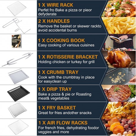 SKANWEN Air Fryer Oven 7-in-1 24 Quart Extra Large Convection Countertop Oven 6 Slice Toaster Oven Rotisserie & Dehydrator Fry Roast Broil Bake Dehydrate Reheat 8 Accessories Recipes. 1700W B095LQF4SN