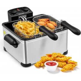 ARLIME Triple Basket Electric Deep Fryer Professional Grade 5.3QT 21-Cup Deep Fryers with 3 Basket 1700W Stainless-Steel Home Fryer with Lid Viewing Window & Adjustable Temperature Timer for Kitchen& Party Gathering 5.3 QT B09J3KF2C3