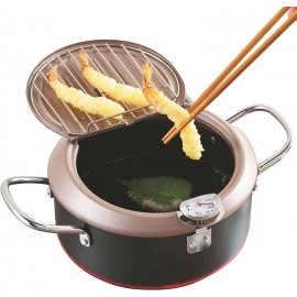 Carbon Steel Tempura Deep Fryer With Thermometer Oil Drip Rack Lid Double Handle Multifunctional Restaurant Japanese Style Nonstick Pot for Kitchen Cooking B08LR8WYM9