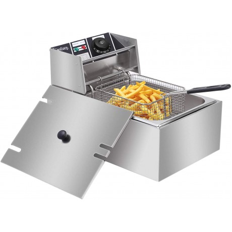 Commercial Electric Deep Fryer Countertop Stainless Steel Deep Fryer French Fries for Restaurant Home Kitchen Single Tank 6.3QT 6L B0B183YZ4H
