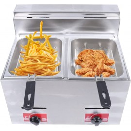 Commercial Gas Deep Fryer,Stainless Steel Countertop Low Pressure Deep Double Pot Frying Machine,w  Frying Baskets and Lids,Restaurant Kitchen Equipment for French Fries Donuts,6L*2 B B09WR9R5ZX