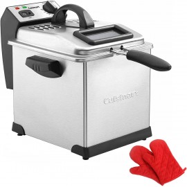 Cuisinart CDF-170P1 3.4 Quart Deep Fryer Stainless Steel Bundle with Deco Chef Pair of Red Heat Resistant Oven Mitt B099N7GZ29
